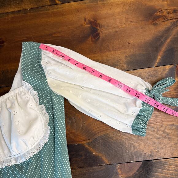 Vintage 1970s Handmade Squaredance Dress Polka Dot Green German Dirndl SMALL - Picture 12 of 16